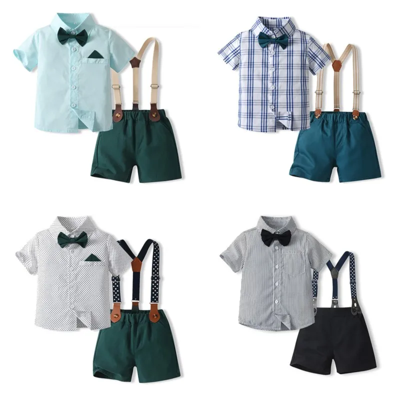

2024 Kids' summer short-sleeved boys' shirt back and shorts suit