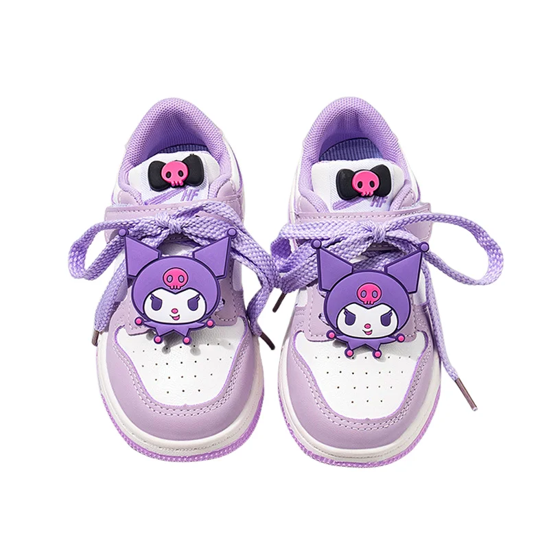 حار فتاة Kuromi Kawaii موضة أحذية رياضية بيضاء طالب الخريف والشتاء الكرتون أنيمي الطفل الترفيه عالي الكعب حذاء رياضة نمط جديد