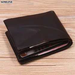 Genuine Leather Wallet For Men Male Original Cowhide Vintage Handmade Short Bifold Slim Rfid Men's Purse Card Holder Top Quality