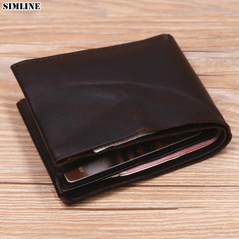 Prawdziwy skórzany portfel dla mężczyzn mężczyzna oryginalna skóra bydlęca Vintage Handmade krótki Bifold Slim Rfid męska torebka posiadacz karty najwyższej jakości