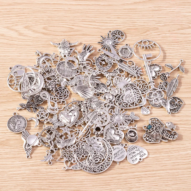 Tusember 50 Stück modische Metallanhänger aus Legierung, Tier-, Stern-, Blumen- und Kreuzanhänger für Ohrringe, Armbänder, Halsketten, DIY-Schmuckherstellung – Detail 1