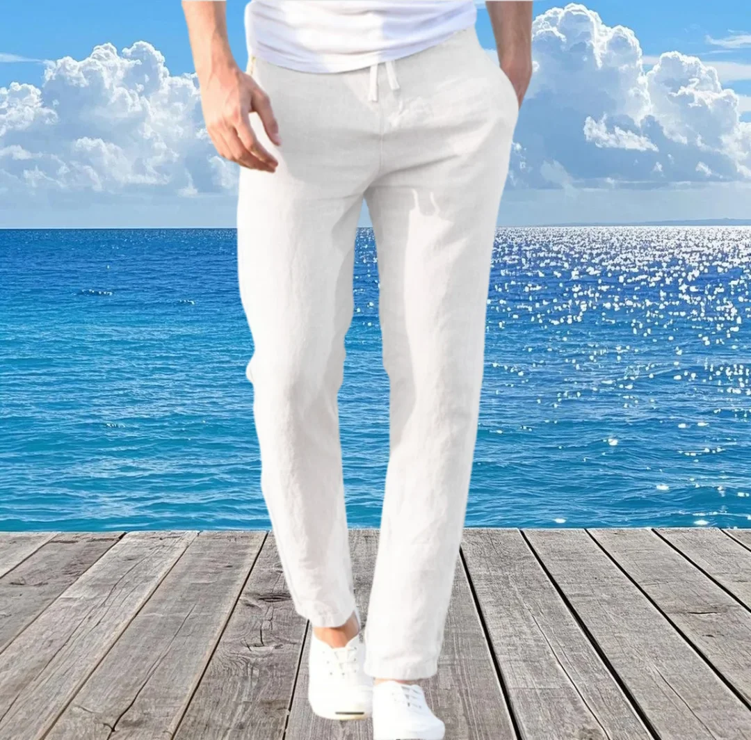

Straight Casual Cotton Linen Pants Men Wide Leg Lightweight Baggy Cotton Sweatpants Male Walking Jogger Trousers Work Plus Size