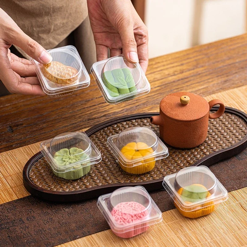 10Pcs Disposable Mooncake Tray | Snow Mochi Box | Egg Yolk Puff Clear Baking Container - Food-Grade