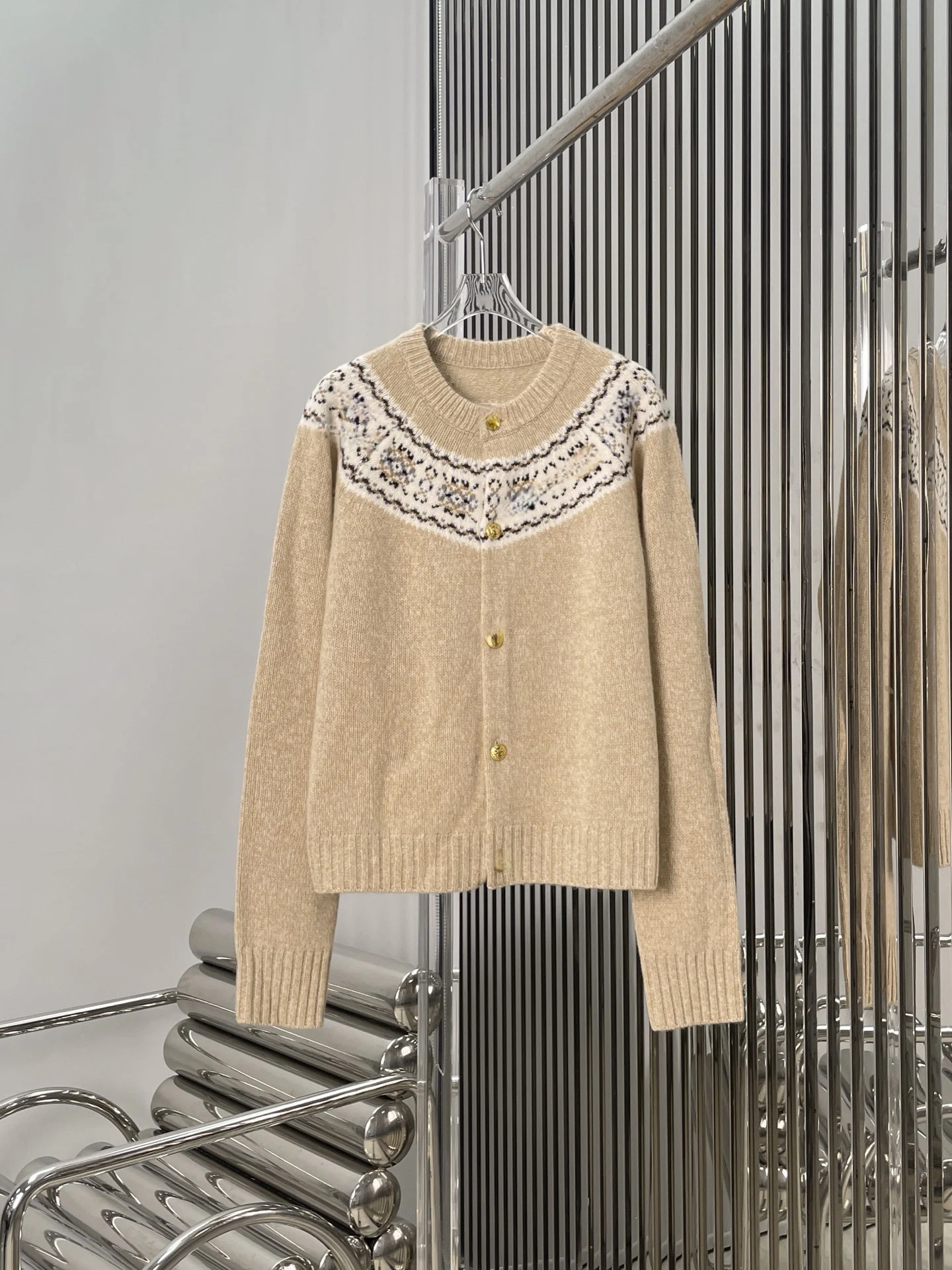 

Ele round Ne Knitted Open Cardigan Women's Loose Fit Faionable Versatile Cr Color Knitwear Suitable for Daily Wear