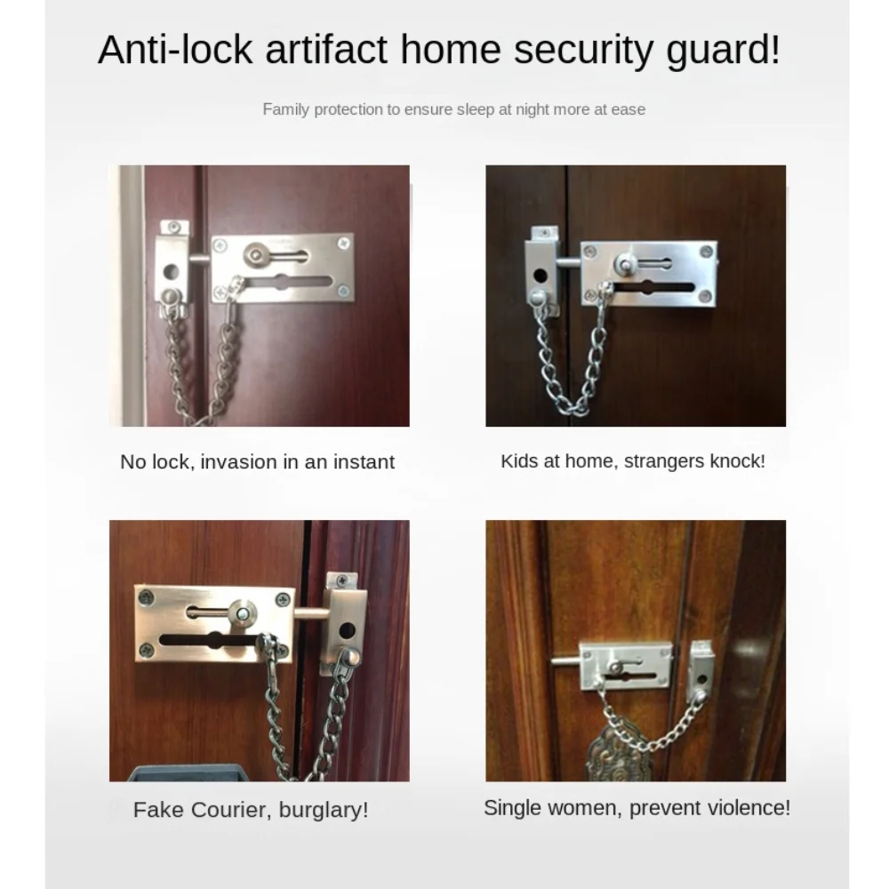 Universal Safety Door Bolt Security Lock Brushed Silver Sliding Door Lock Durable Anti-theft Blocking Lock Travel