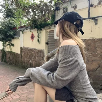 Vintage V-Neck Sweater 5 Fashion Vintage V-neck Knitted Tops Women 2025 Early Autumn New Sweaters Pullover Slim Long Sleeve Pullovers Sexy Gray Jumpers 5