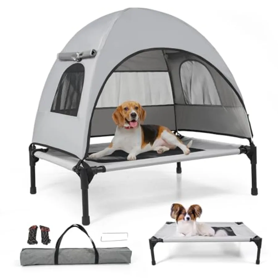 

Elevated Outdoor Dog Bed with Canopy Cooling Camping Tent Removable Shade Off-Ground Cot