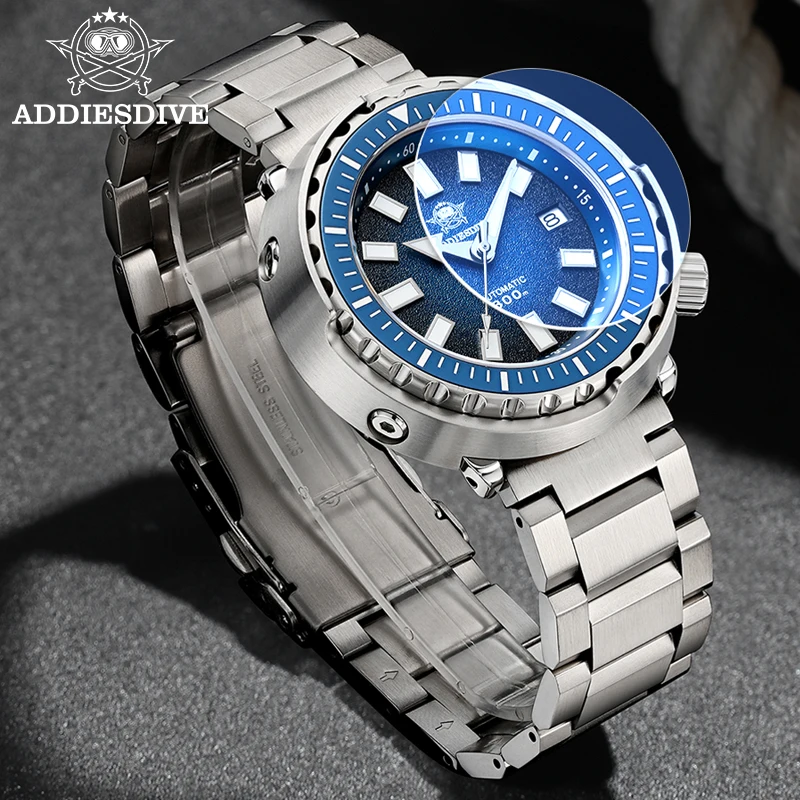 ADDIESDIVE Orologi meccanici automatici Rivestito antiriflesso Quadrante verde Zaffiro luminoso 30Bar Orologio subacqueo impermeabile NH35A