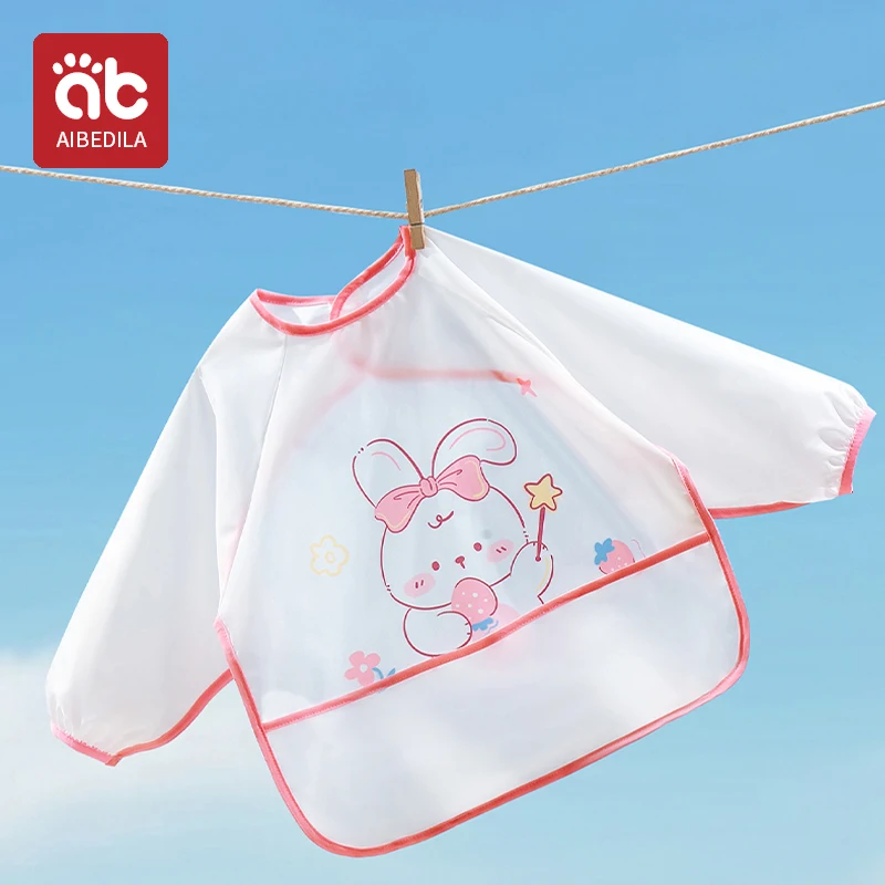 AIBEDILA New Baby Bib Cartoon Toddler Waterproof Long Sleeve Child\'s Feeding Apron Baby Cute Clothing Baby Stuff