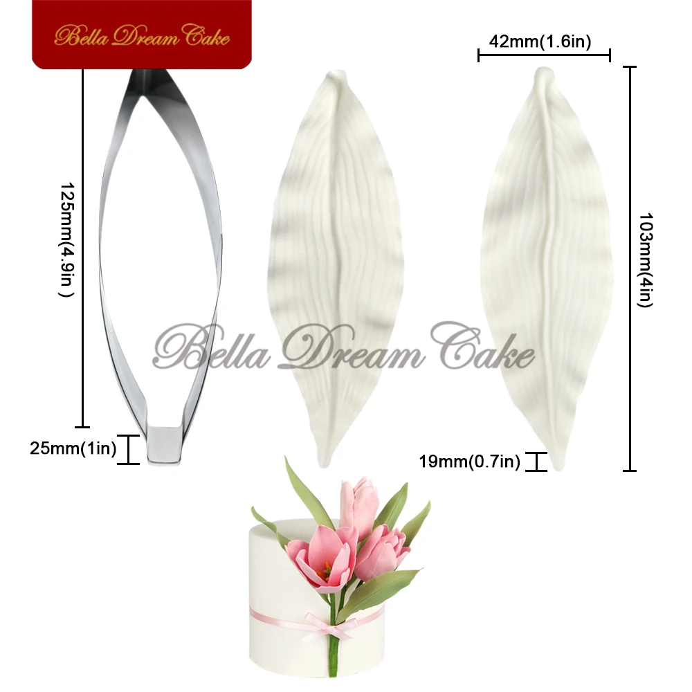 3d Tulpe Blütenblatt/Blatt Ader Silikon form Fondant Blume Edelstahl Cutter Set DIY Tonform Kuchen Dekorations werkzeuge Back geschirr