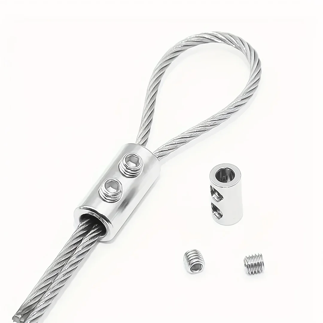 20 Sets of Stainless Steel Wire Rope Clamps, Adjustable Self-Locking Fasteners, Double-Hole Fastening, Telescopic Fixation, Suitable for Home Decoration Locks