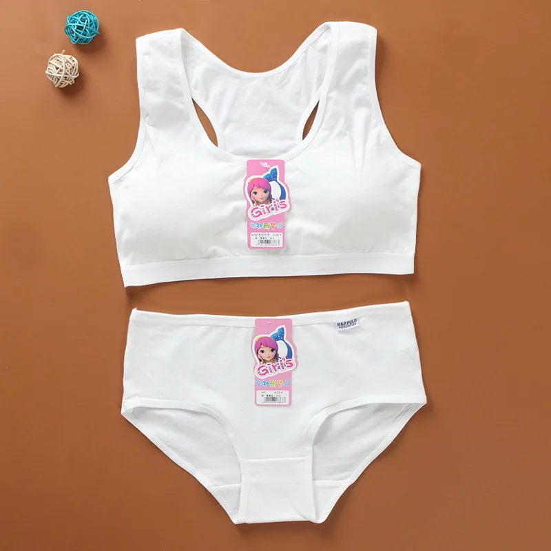 Girls Training Bras Panties Kids Cotton Underwear Sets Teens Students Bra Vest and Panties Wireless Girls Sports Bra 8-16Y топик