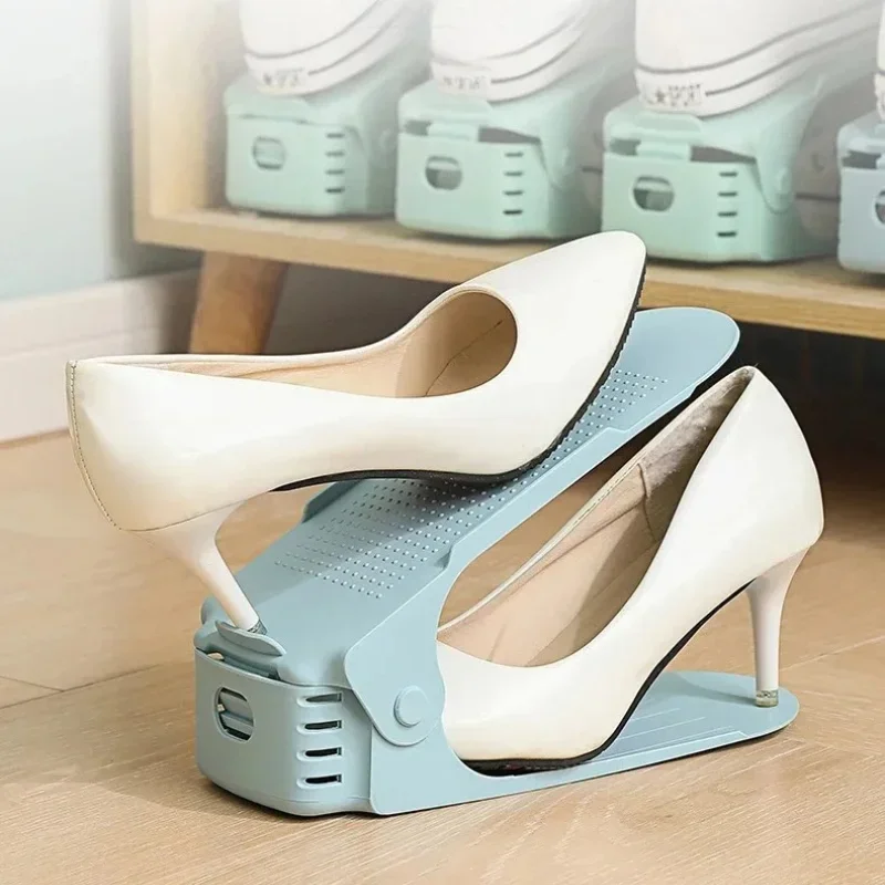 Adjustable Shoe Storage Rack Plastic Shoe Stacker Top Bottom Compartment Design Shoe Shelf Space Saver For Closet Organizer
