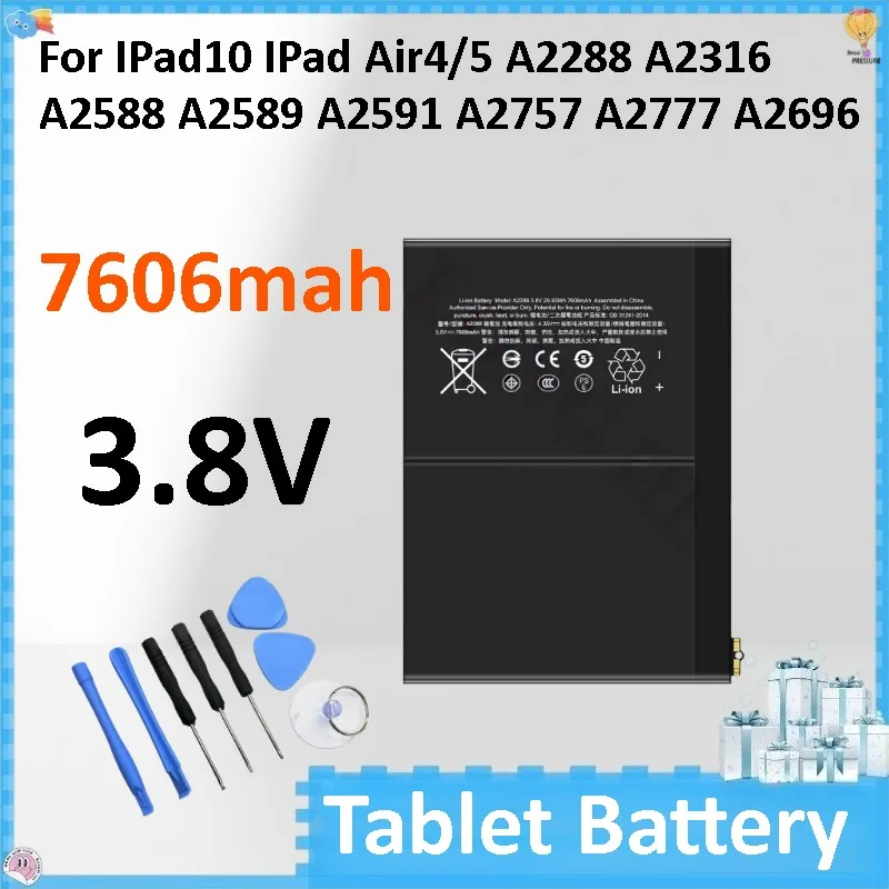 New Battery 3.8V 7606mAh Battery for IPad10 IPad Air4/5 A2288 A2316 A2588 A2589 A2591 A2757 A2777 A2696