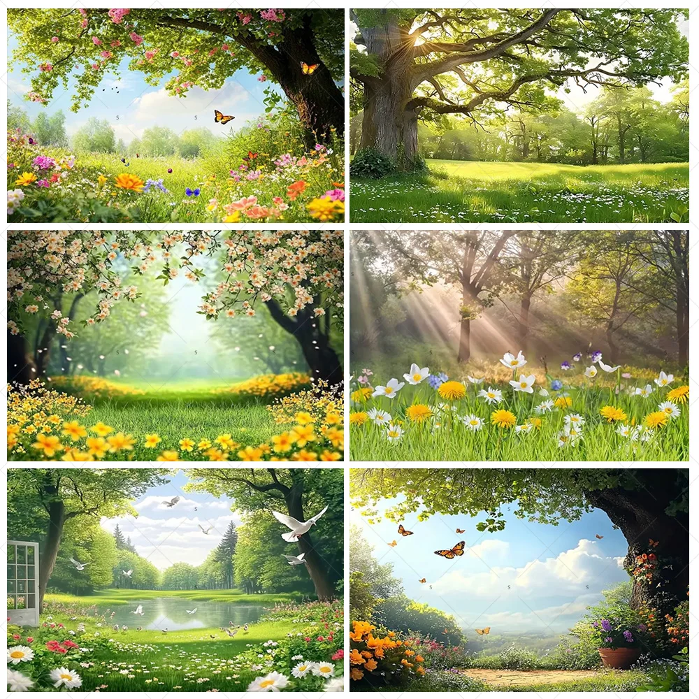 

Dreamy Forest Flower Background Banner Sunny Spring Photography Backdrop Supplies Wedding Party Decorations Photo Shoot Props