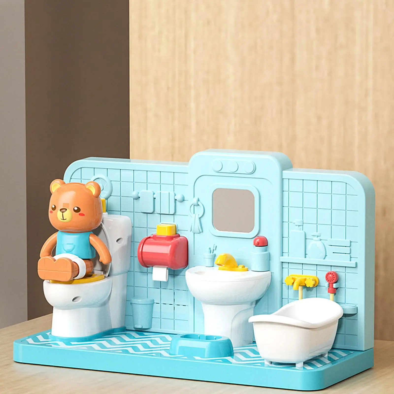 Dollhouse Bathroom Set Dollhouse Decoration Miniature Bathroom Furniture Wash Basin Tub Toilet Model Kids Gifts Bathroom Playset