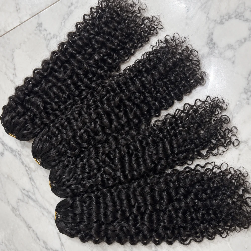 Invisible Pre-Separated Feather Crochet Hair 5Pack 300g 18-24 Inch Deep Wave 100% Human Hair Natural Black Crochet Extensions for Black Women