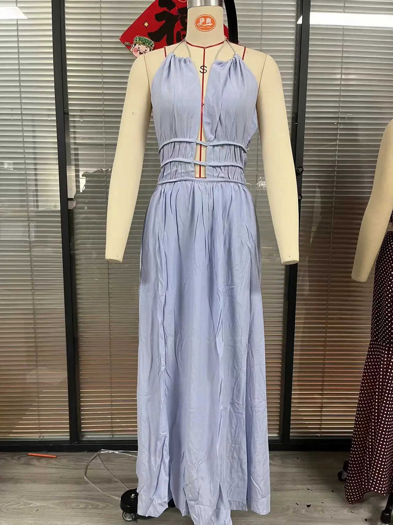 Sexy Women's Clothing Halterneck Sleeveless Hollow Out Solid Color Long Dress Maxi Summer