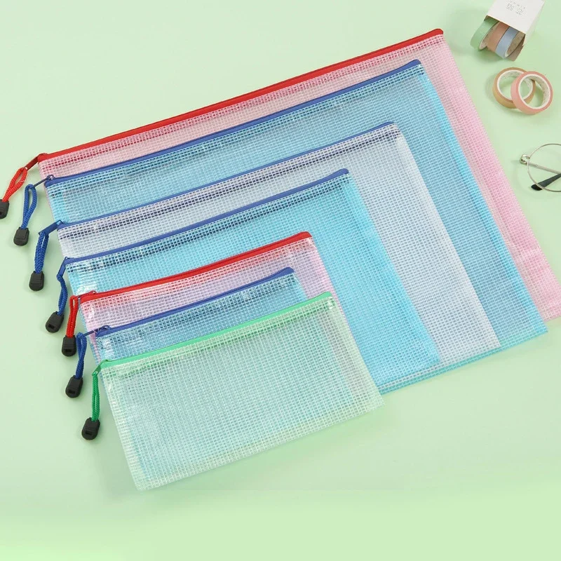 Man Transparent Waterproof Fiber Mesh File Folder Bag Document Pouch Office School Staff Stationery Book Case Bag Supplies