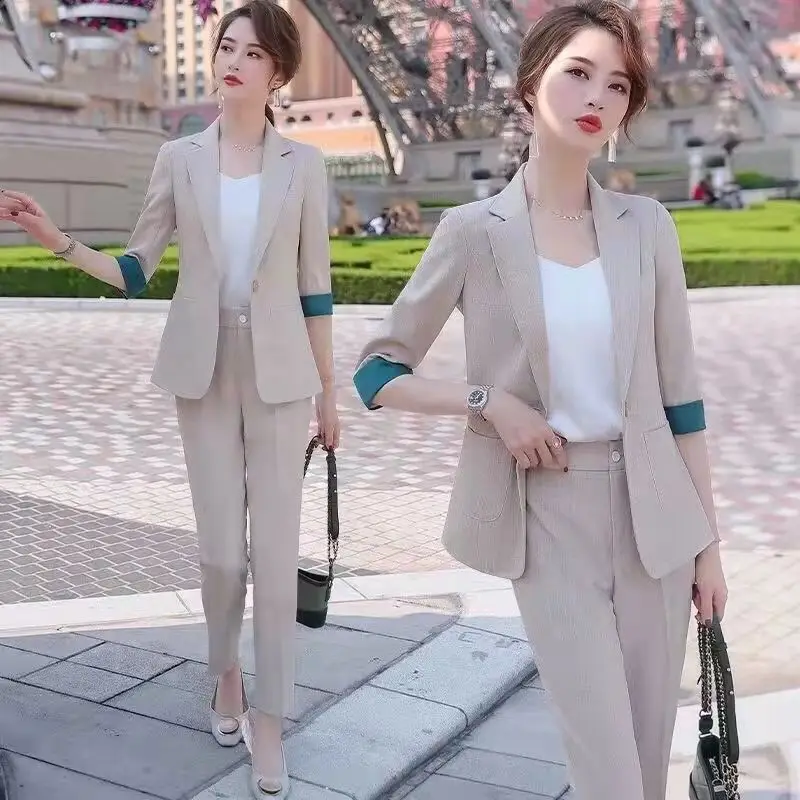 

Casual Two-Piece Suit Set for Women Sli Profional Spring Summer Faionable Personali Commute Sle Polyester Fabric