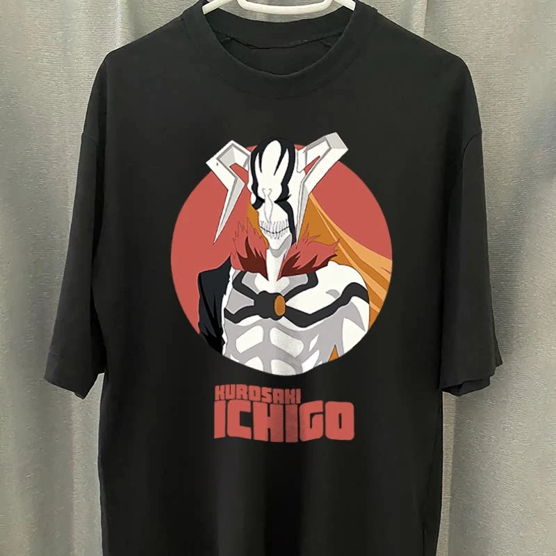 Summer Retro Anime Bleach Ichigo Kurosaki Graphic Cotton Tshirt Unisex Short Sleeve Fashion Brand Tee Luxury Casual Vintage Tees