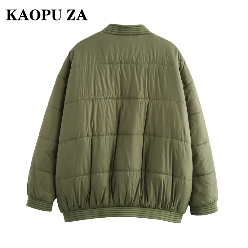 KAOPU ZA Woman 2024 New Autumn/Winter Vintage Solid Color V-Collar Thick Jacket Female Casual Long Sleeve Button Outerwear Coat