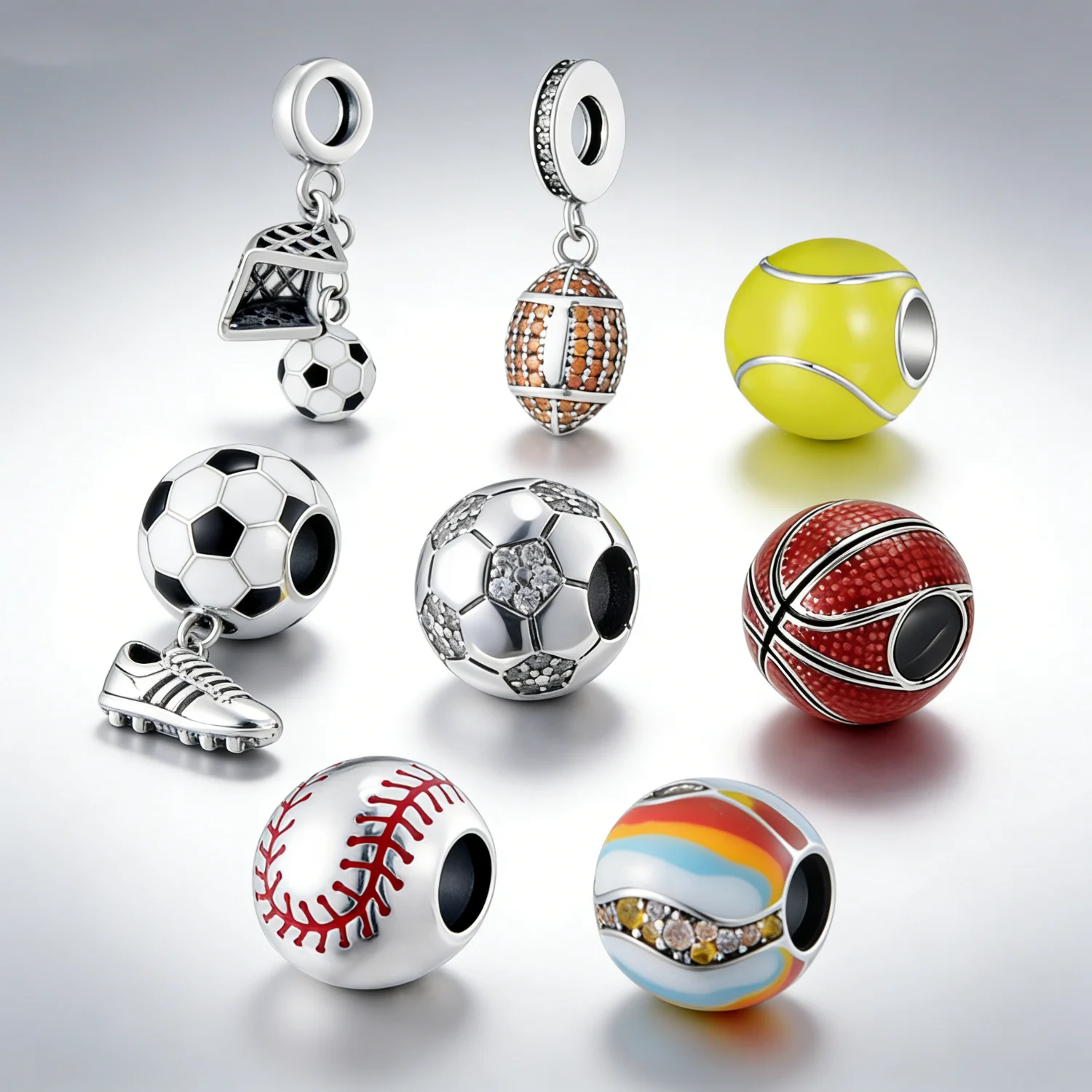 Oferta Imperdível: Berloques de Bola Esportiva Banhados a Prata para Pulseiras DIY, Joias, Futebol, Basquete, Tênis, Rugby, Beisebol, Miçangas, Presente