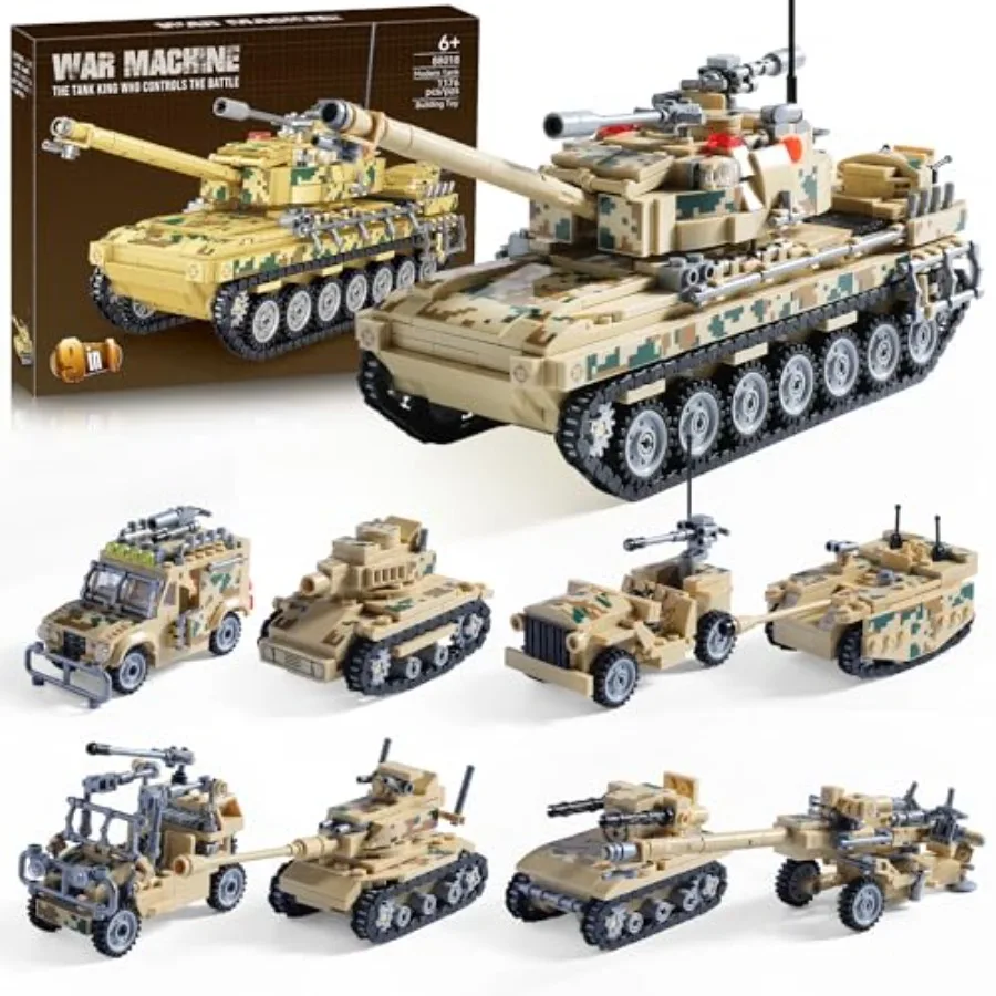 

Military Tank Building Blocks Set Compatible with Lego, 1176-Piece 9 in 1 Army Vehicle Model with Rolling Tracks and Rotating T