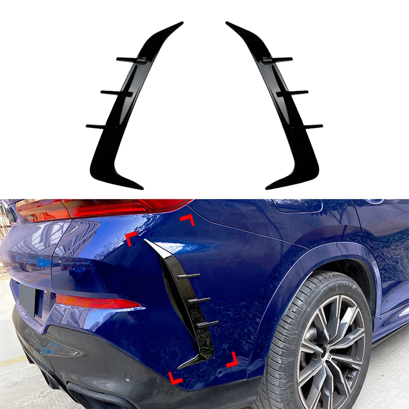 New！ Rear Bumper Side Air Vent Trim For 2019-2024 BMW X6 G06 M Sport Car Glossy Black Boot Trunk Spoiler Cover Splitter Canards