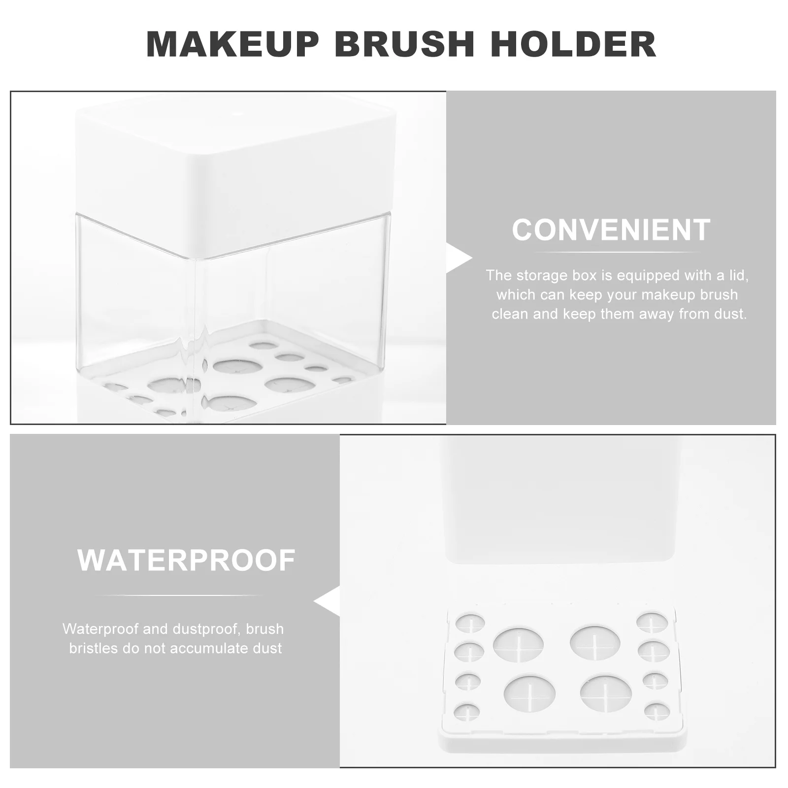 

Plastic Holder Transparent Makeup Brush Case with Compartment for Cosmetics Organizer Dust-Proof Makeup Supplies Holder