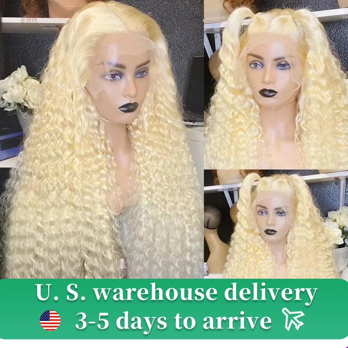 180Density Brazilian Curly Blonde Wig For Women Glueless Preplucked Ready To Go HD13x6 Lace 613 Deep Wave Frontal Wig Human Hair