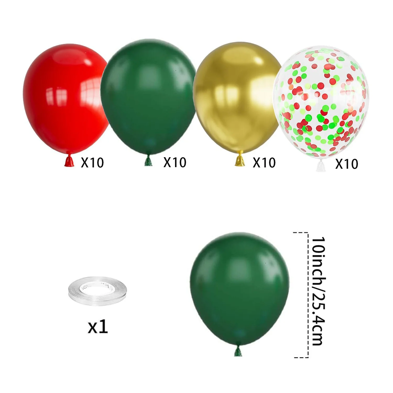 40Pcs Christmas Balloons 10Inch Red and Green Balloons Gold Metallic Balloons Confetti Balloons for Christmas Party Decorations