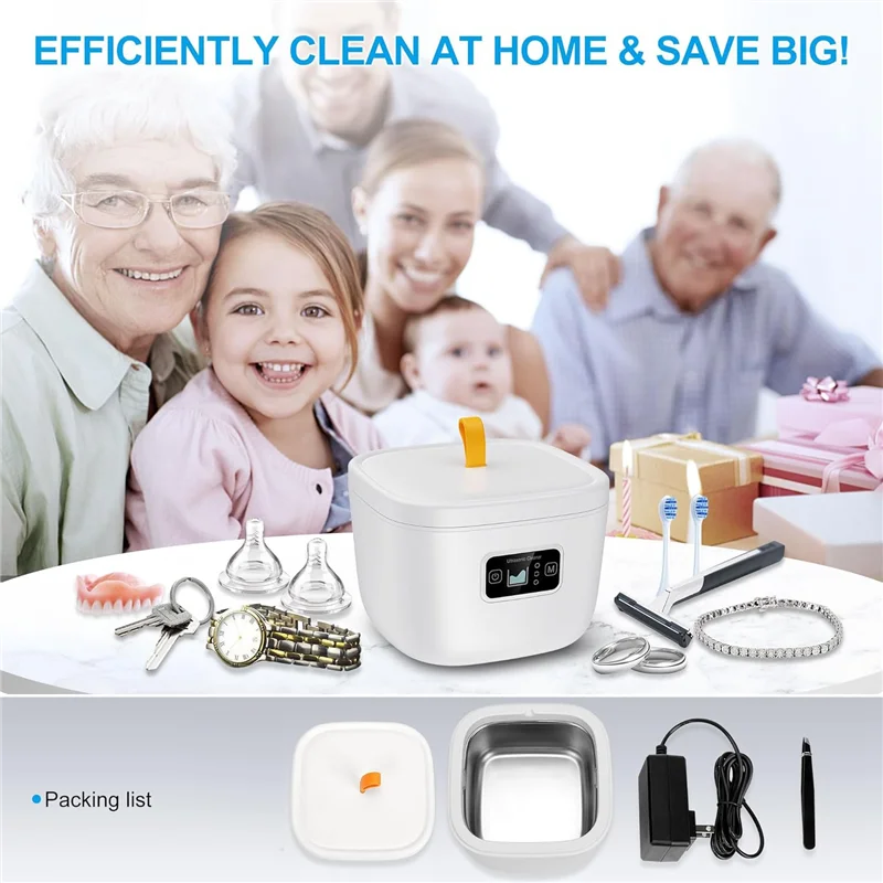 AC56-Ultrasonic Cleaner For Retainer, Denture, Mouth Guard, Toothbrush Head, 43Khz 255ML Ultrasonic Retainer EU Plug