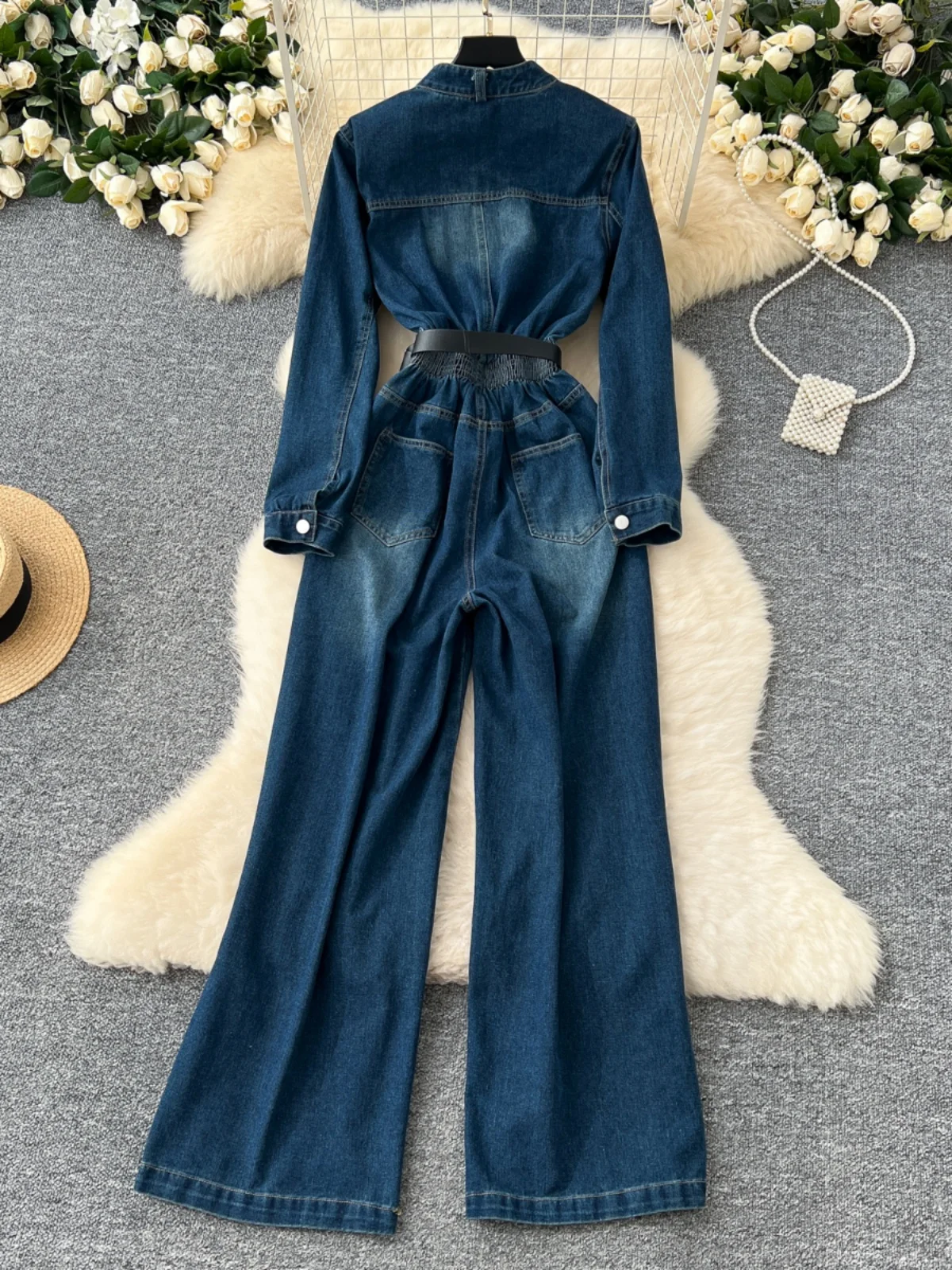 ريترو هونج كونج Sle عالية الخصر قطعة واحدة الجينز المرأة الخريف التخسيس مستقيم الساق عادية سستة عالية طوق Rer #3