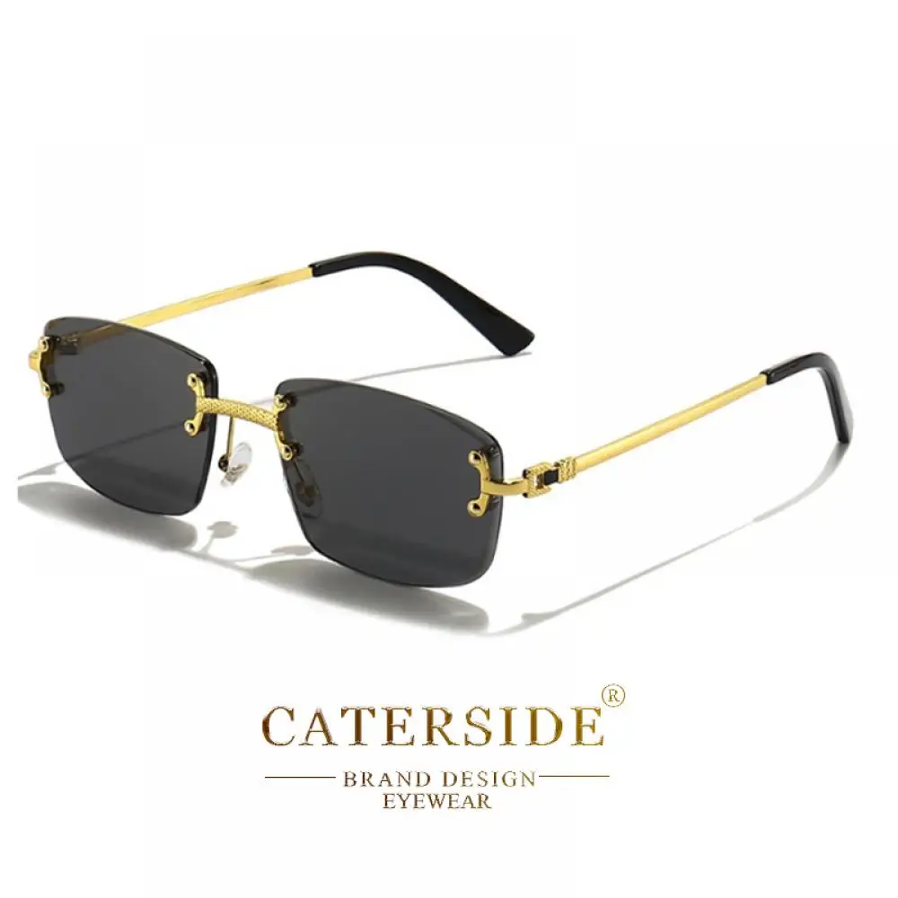 CATERSIDE Rahmenlose Sonnenbrille für Herren und Damen, luxuriöse Outdoor-Party-Sonnenbrille, Metallrahmen, Spiegel-Verlaufsgläser, UV400 – Detail 19