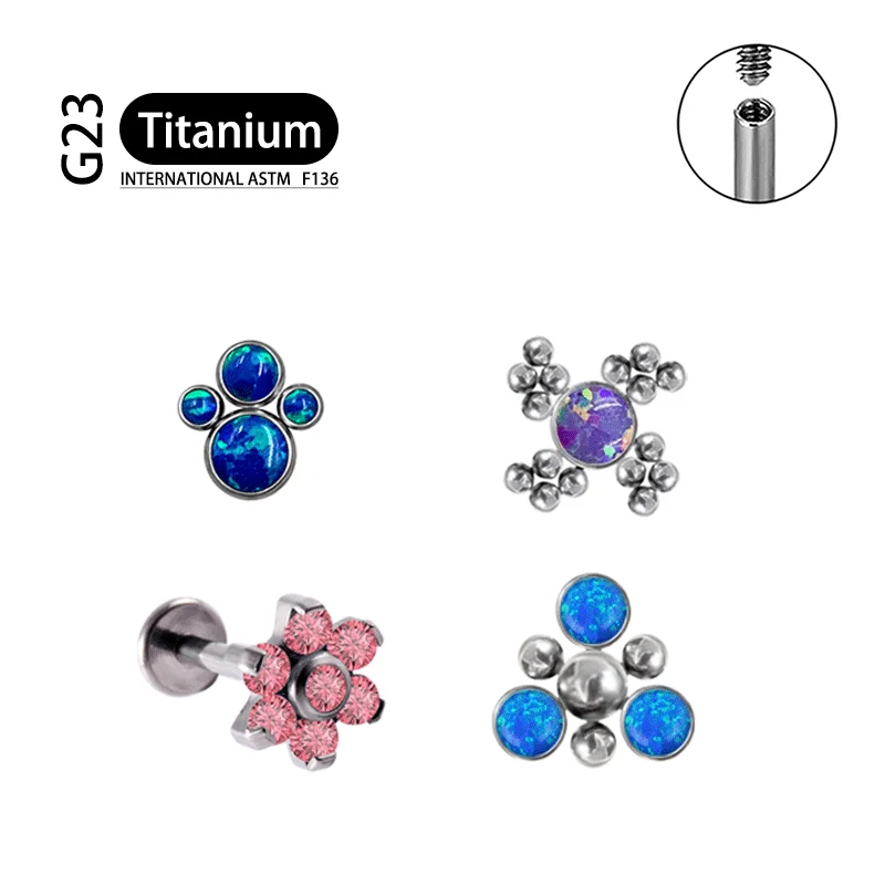 G23 Titanium Material Cartilage Earring 16g Zircon Opal Gem Round Monroe Lip Stud Helix Tragus Conch Ear Piercing Jewelry