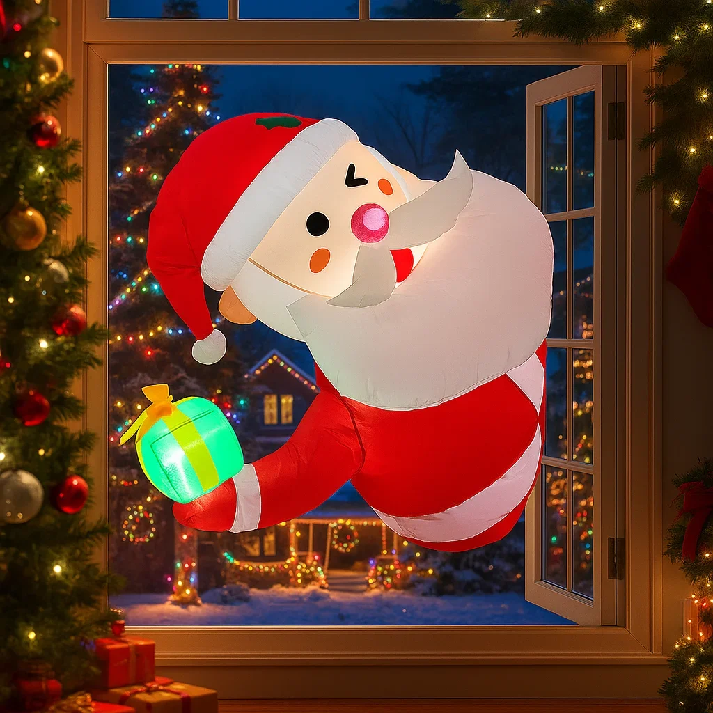 Papá Noel inflable de 1M/3,2 pies con luces LED de regalo, juguetes de decoración para el hogar, adornos navideños para patio, decoración de iluminación exterior para vacaciones