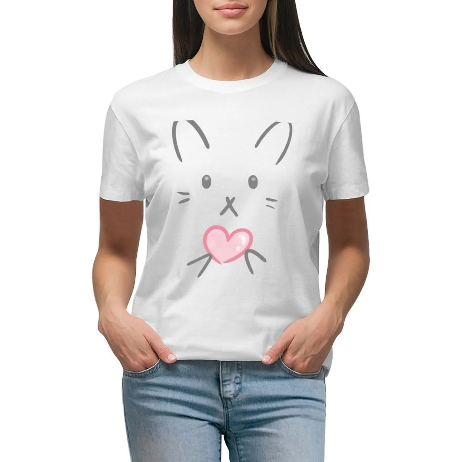 

Loving Bunny Face T-shirt cute tops Female clothing workout t shirts for Women