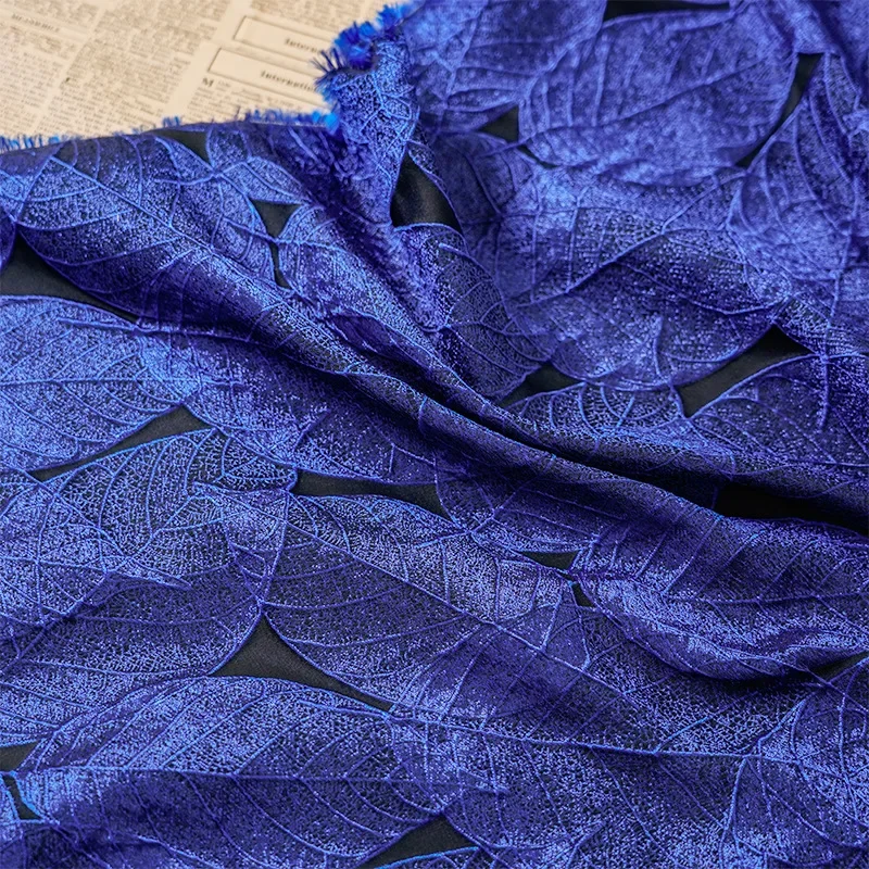 

Blue Leaf Relief Brocade Jacquard Fabric Elegant Dress Jacket Tote Bag Diy Sewing Decorative Fabric