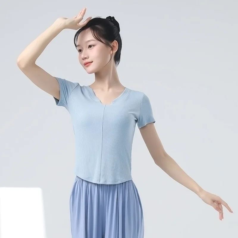 UMI MAO Modern Dance Clothes Women Summer New Slim Fit Adult Short Sleeve Classical Body Training Clothes Dance Costume Top
