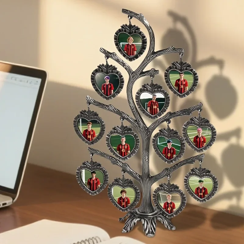 Vintage 12-Heart-Shaped Photo Frame Tree Polished Metal Desktop Photo Display Stand for Home Decor Wedding Family Photo Display