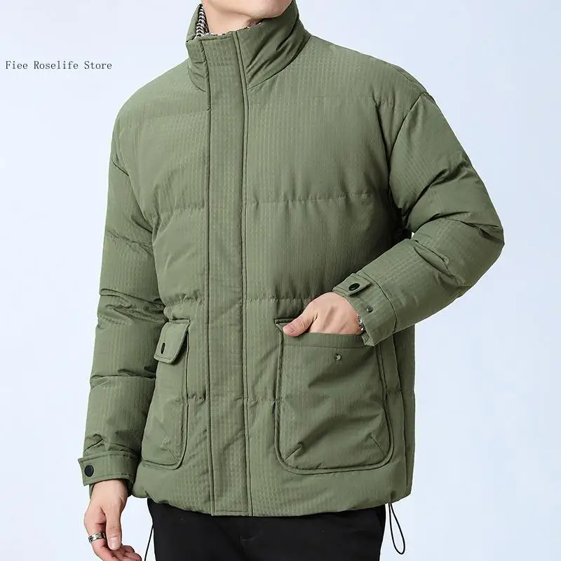 Spring and Autumn Winter Solid Color Thick Warm Korean Version Stand Up Collar Loose Breadcoat Cotton Jacket Male