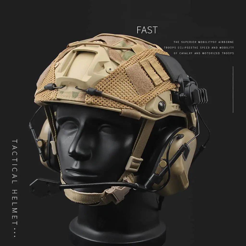 Tactical Airsoft Helmet Set, with Side Rails Military Headset & Camouflage Helmet Cover Paintball Combat Hunting Protective Gear