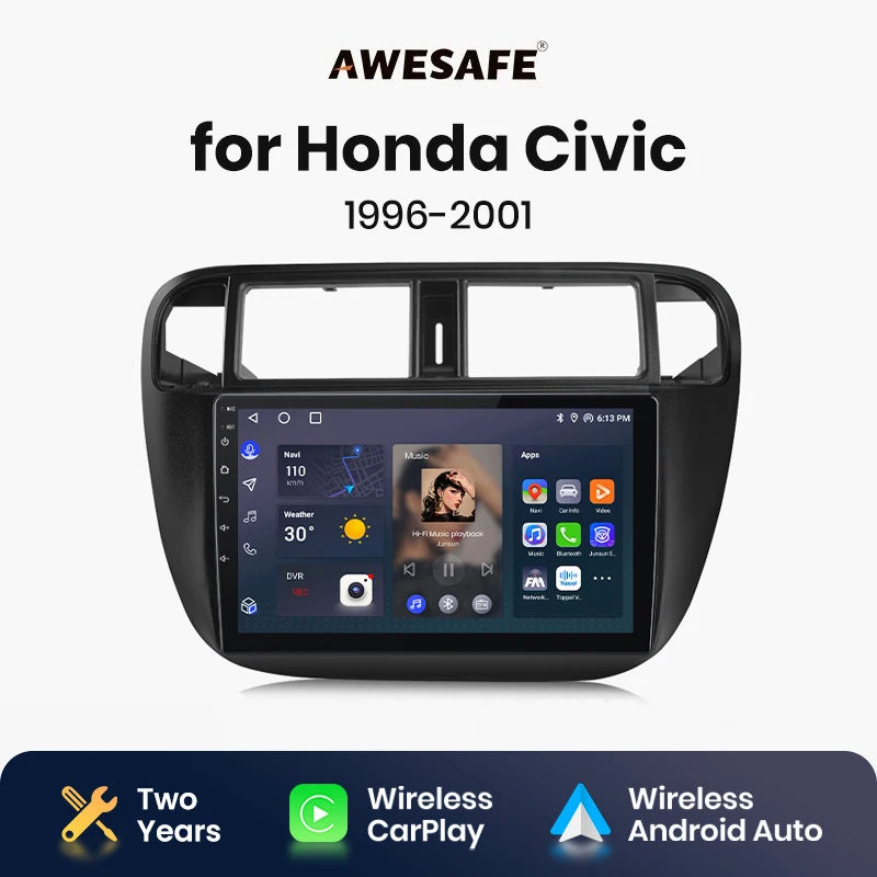 AWESAFE Car Radio for Honda Civic 1996 1997 1998 1999 - 2001 Wireless CarPlay Android Auto car intelligent systems RDS DSP 2 din