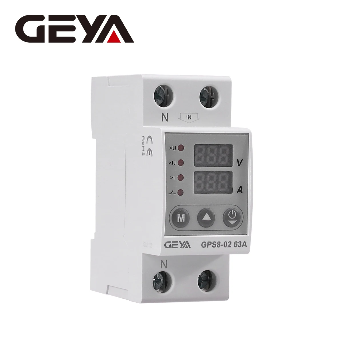 

GEYA Dual Display Adjustable Over Current Protector Voltage Protective Meter Metering Relay Device Leakage Protection 2P 220VAC