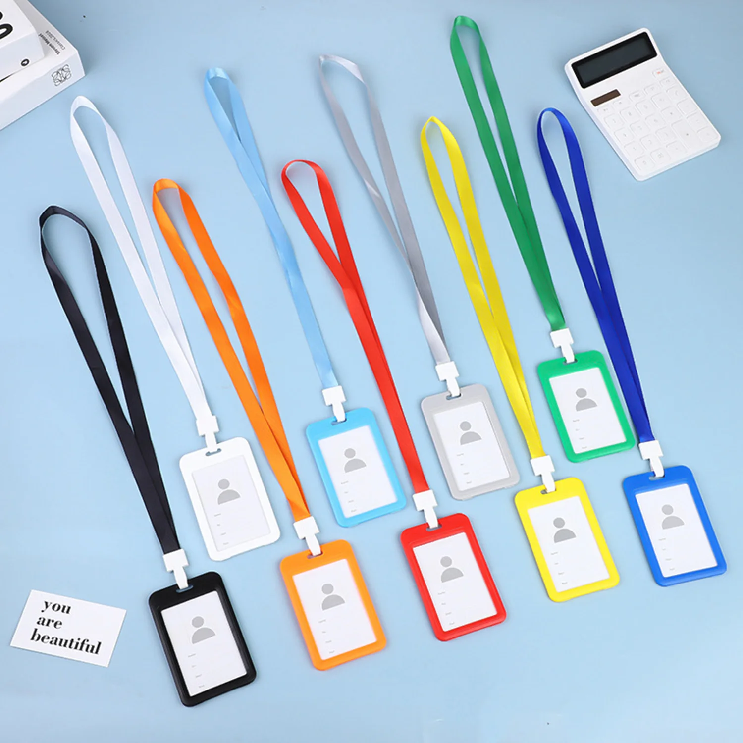 Colored Cards Cover with Lanyard Double-sided Clear Staff Working Card Cover Pass Access Bus ID Credit Card Holder Badge Sleeve