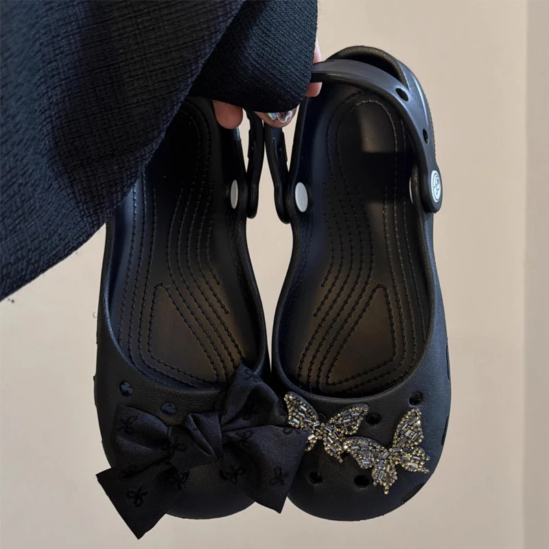 New Crystal Butterfly Shoe Charm Fashion Black Large Bow Shoe Decoration Set Women's Ballet DIY Shoes Charms Pack