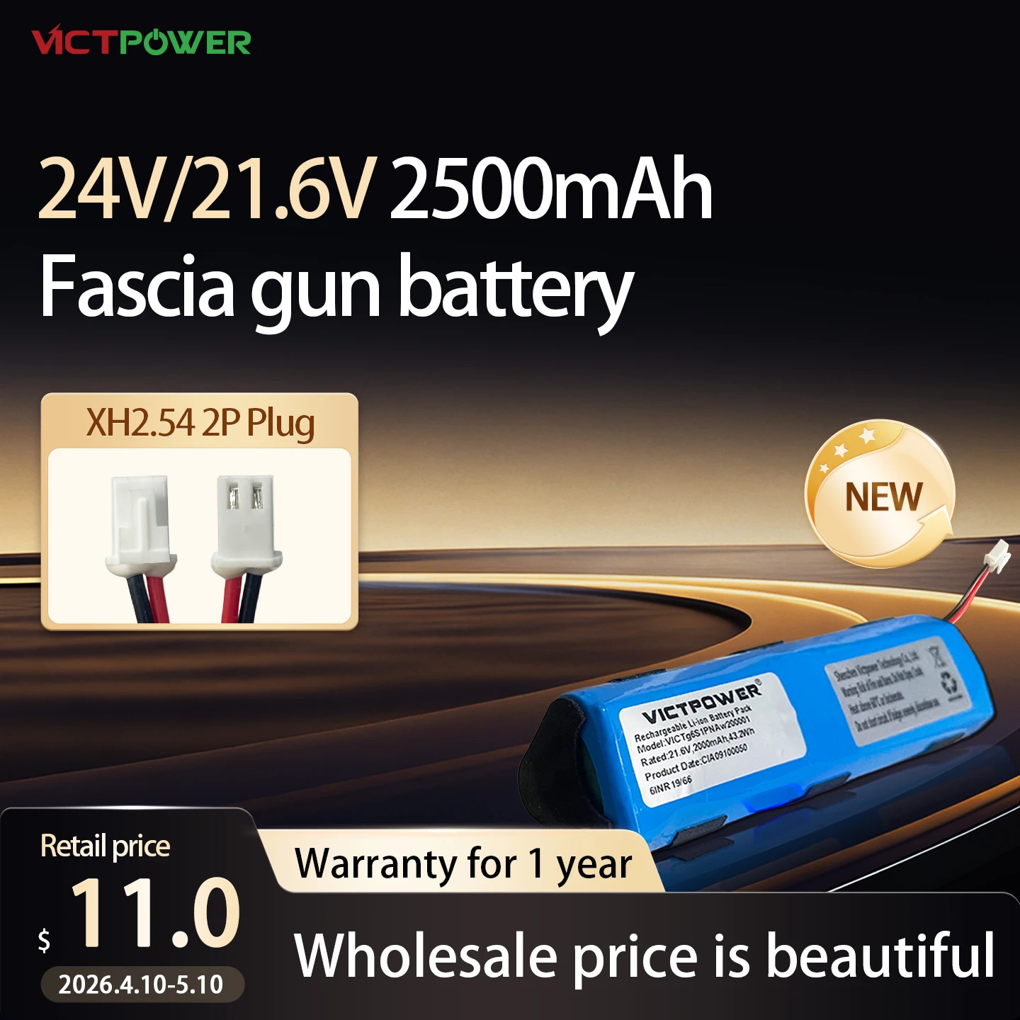VICTPOWER 21.6V 24V Massage Gun Battery 2000mAh 3500mAh Rechargeable Lithium Battery Pack for Percussive Massager Gun Cordless