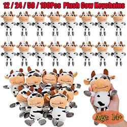 12-100Pcs Cow Keychain Bulk Cow Toy Keychain Stuffed Farm Animal Keyring Cows Party Favors Gift for Backpack Handbag Party Decor