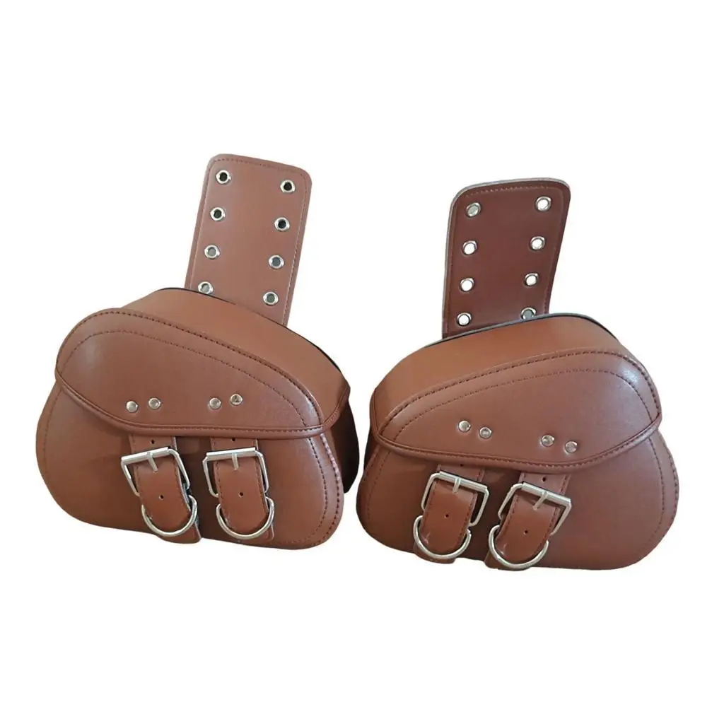 Scratch Resistance Motorcycle Brown Leather Rider Saddle Bag Two Side Pouch